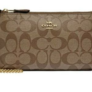 Authentic-Coach Tan signature chain wristlet